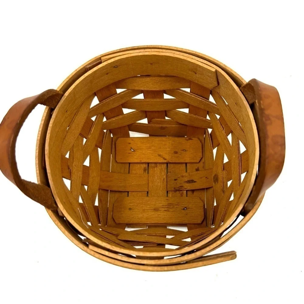 Longaberger Thyme Booking Basket 1995 Garden Splendor Liner Leather Handles Vtg